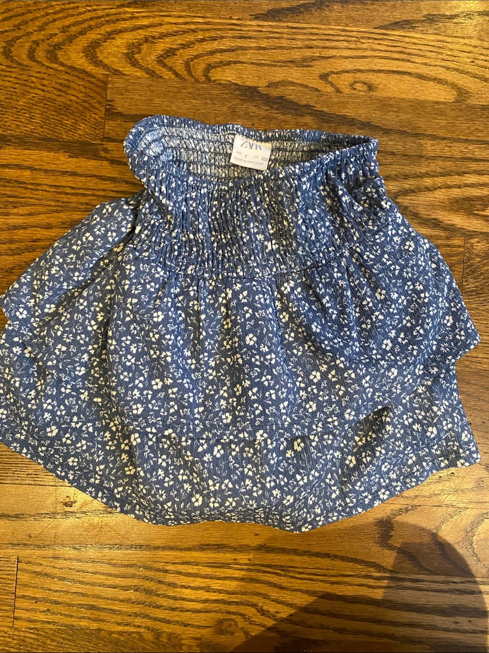 Zara Blue Floral Smocked Waist Skirt